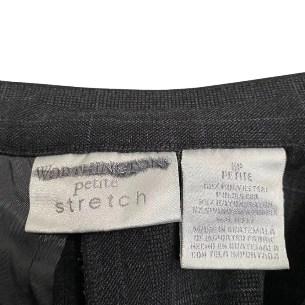 Worthington Petite Stretch Grey Plaid Business Casual Dress Pants - Picture 11 of 13